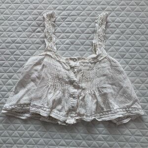 Miss Me Boho Blouse Flowy Cropped Top White Size L Ruffle Lace Trim Cottage Core